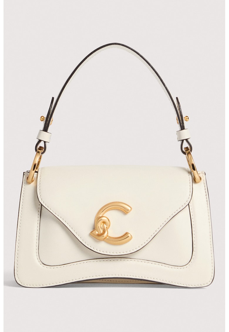 Geanta de piele cu bareta detasabila de umar C-Me - Alb fildes