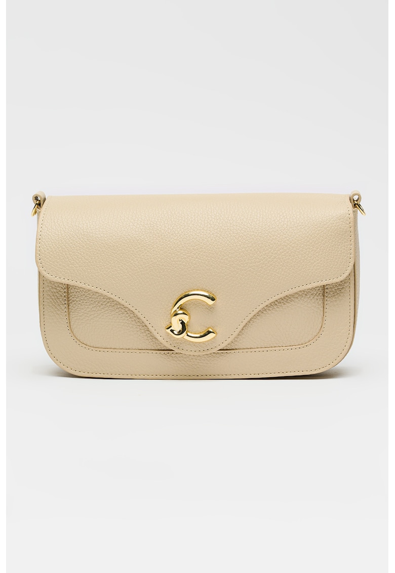 Geanta crossbody de piele cu model colorblock C-Me - Maro nisip