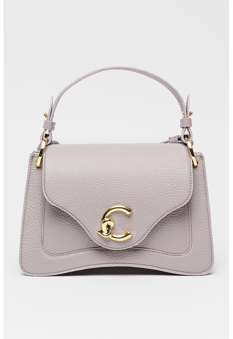 Geanta din piele cu maner si clapa C-Me - Lila