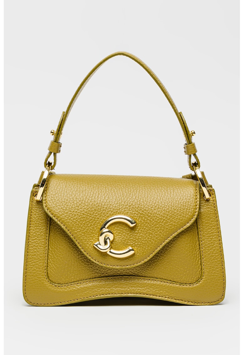 Geanta din piele cu bareta detasabila de umar C-Me - Verde masliniu