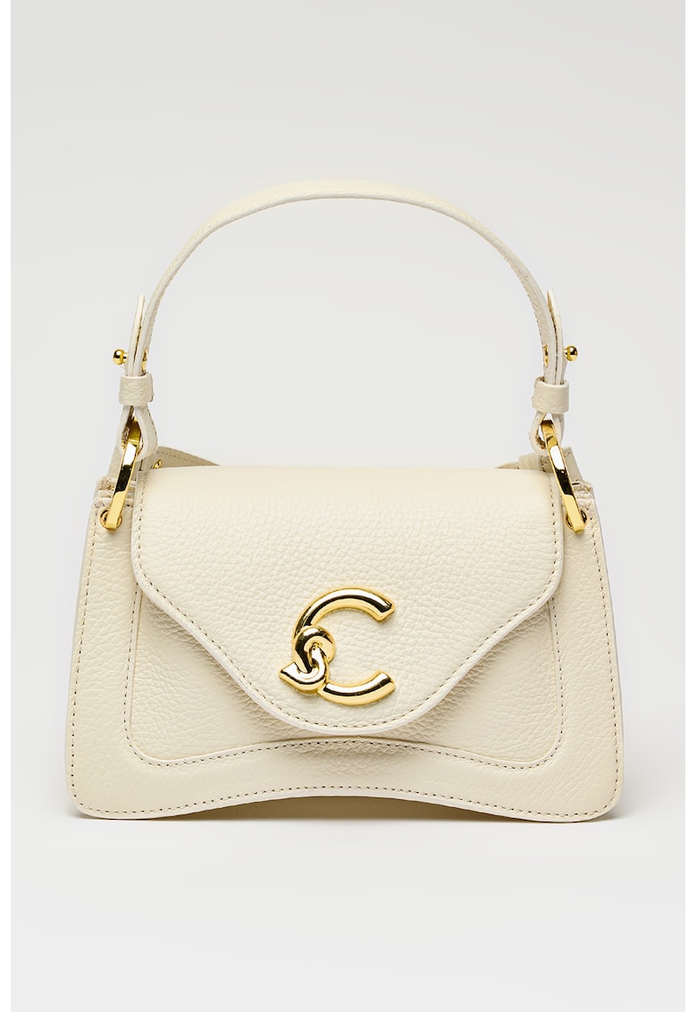 Geanta din piele cu bareta detasabila de umar C-Me - Alb murdar