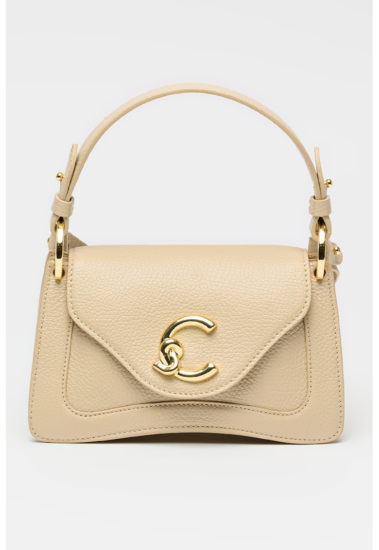 Geanta din piele cu bareta detasabila de umar C-Me - Bej