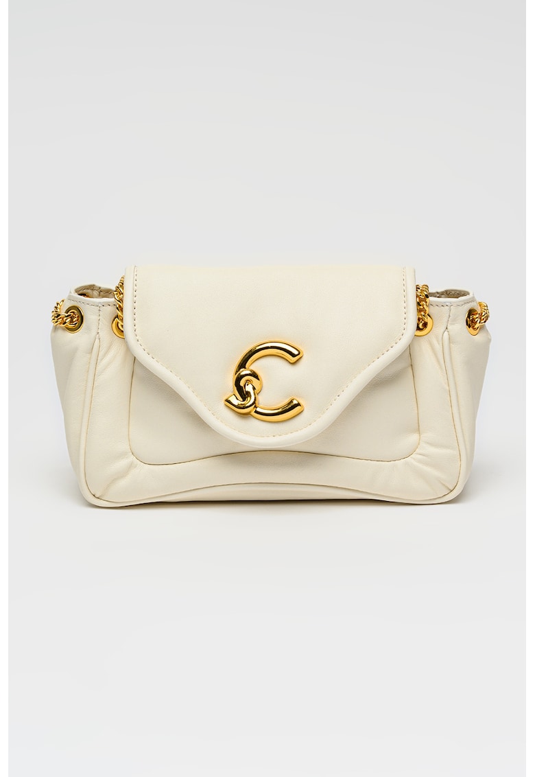 Geanta crossbody din piele cu bareta din lant C-Me - Alb murdar