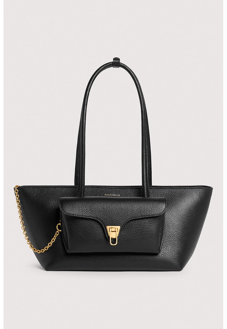 Geanta tote trapezoidala de piele Double Beat - Negru