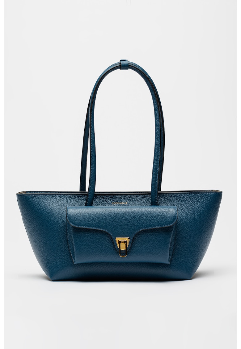 Geanta tote trapezoidala de piele Double Beat - Albastru oceanic