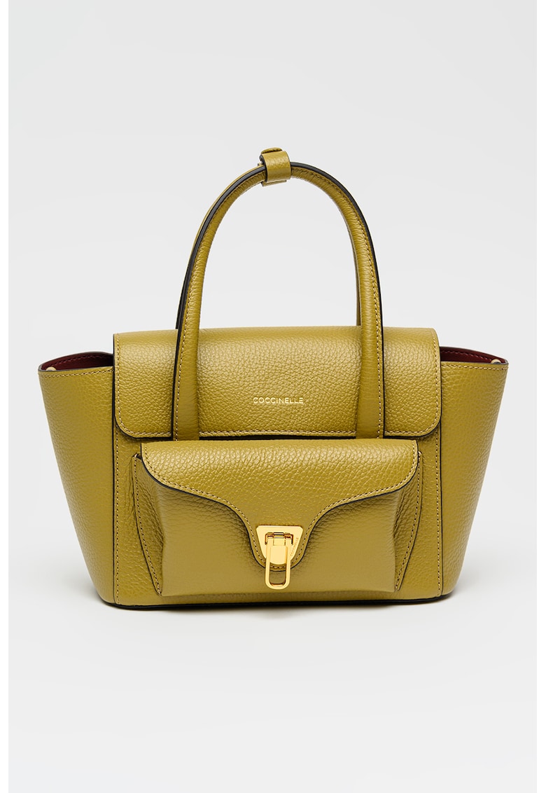 Geanta de piele cu bareta de umar Double Beat - Verde masliniu