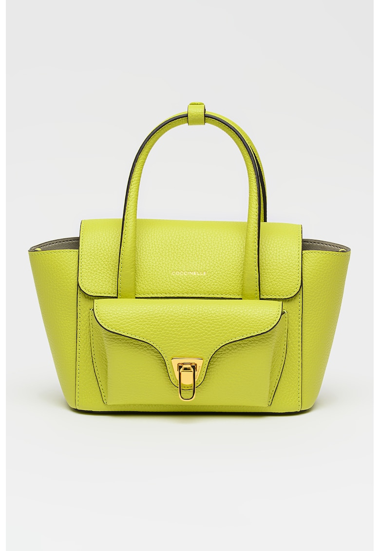 Geanta de piele cu bareta de umar Double Beat - Verde fistic