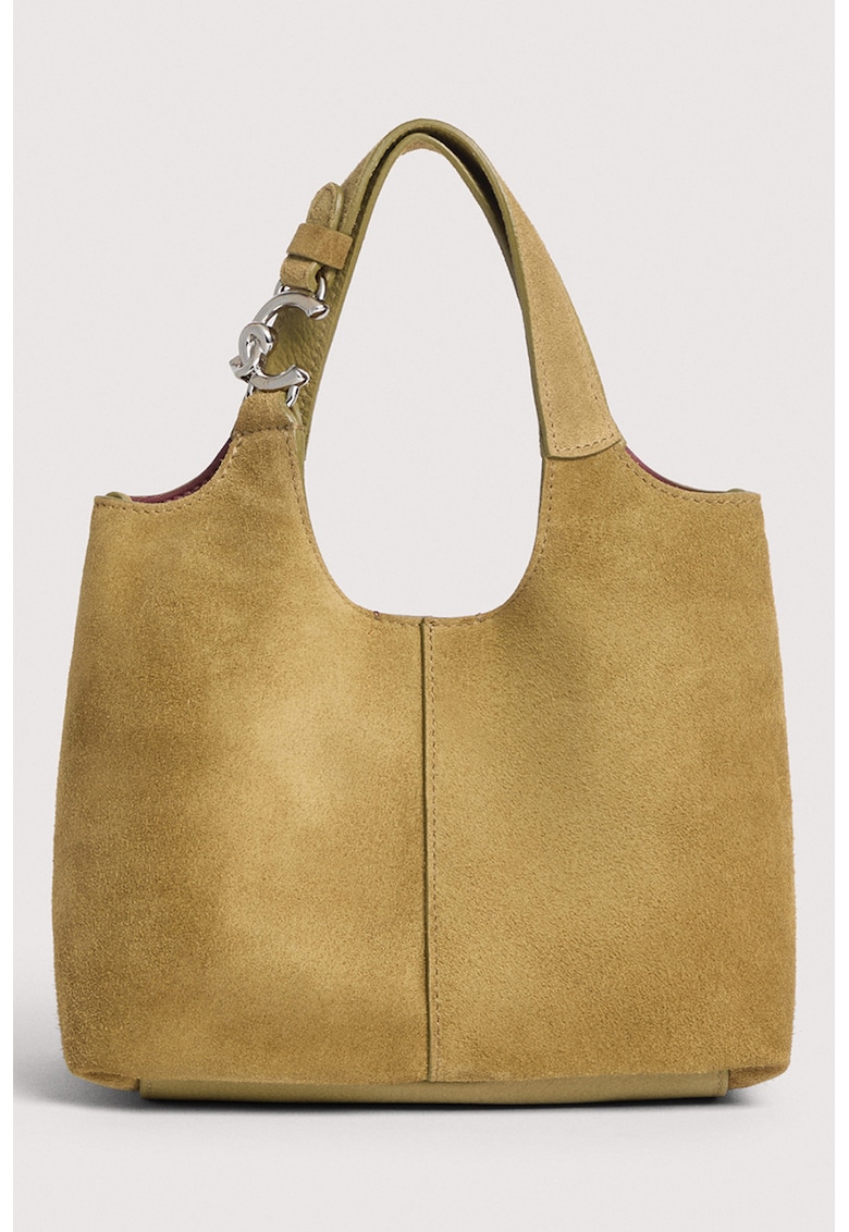 Geanta hobo de piele intoarsa C-Easy - Maro deschis
