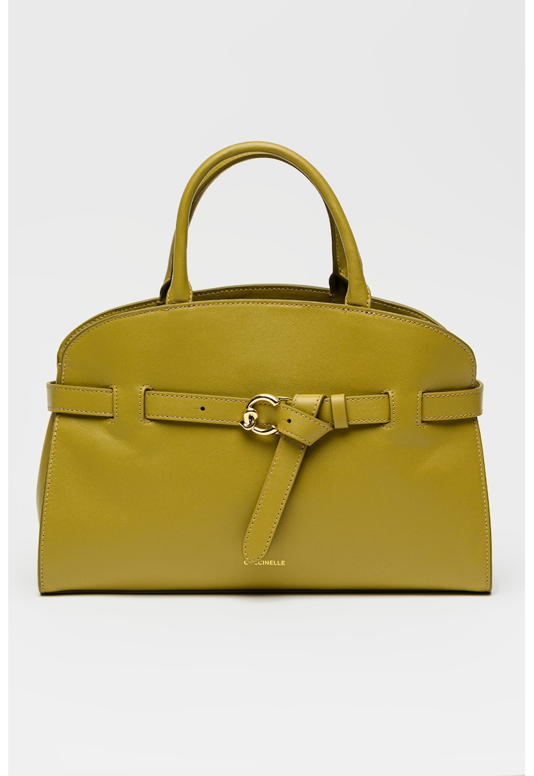 Geanta de piele cu maner si bareta decorativa Sabine - Verde masliniu