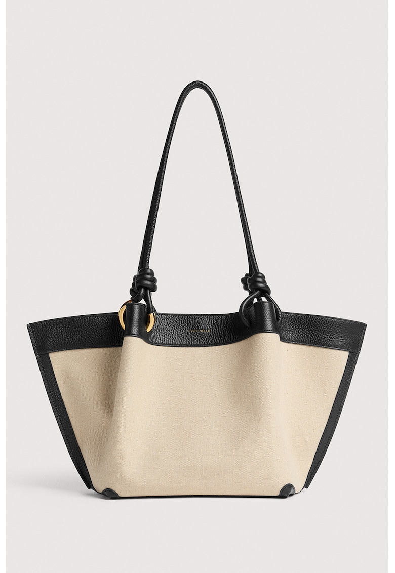 Geanta shopper din in si piele Finn - Negru/Crem