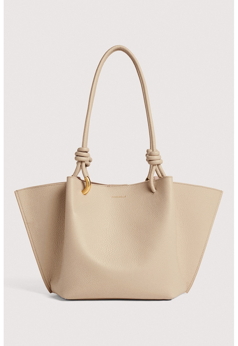 Set de geanta shopper de piele si etui Finn - Maro nisip