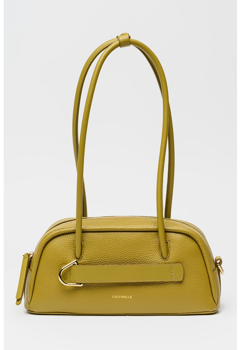 Geanta de piele cu bareta de umar si buzunar ascuns Paki - Verde masliniu