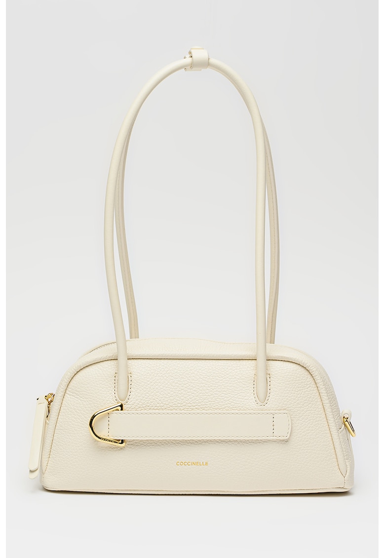 Geanta de piele cu bareta de umar si buzunar ascuns Paki - Alb