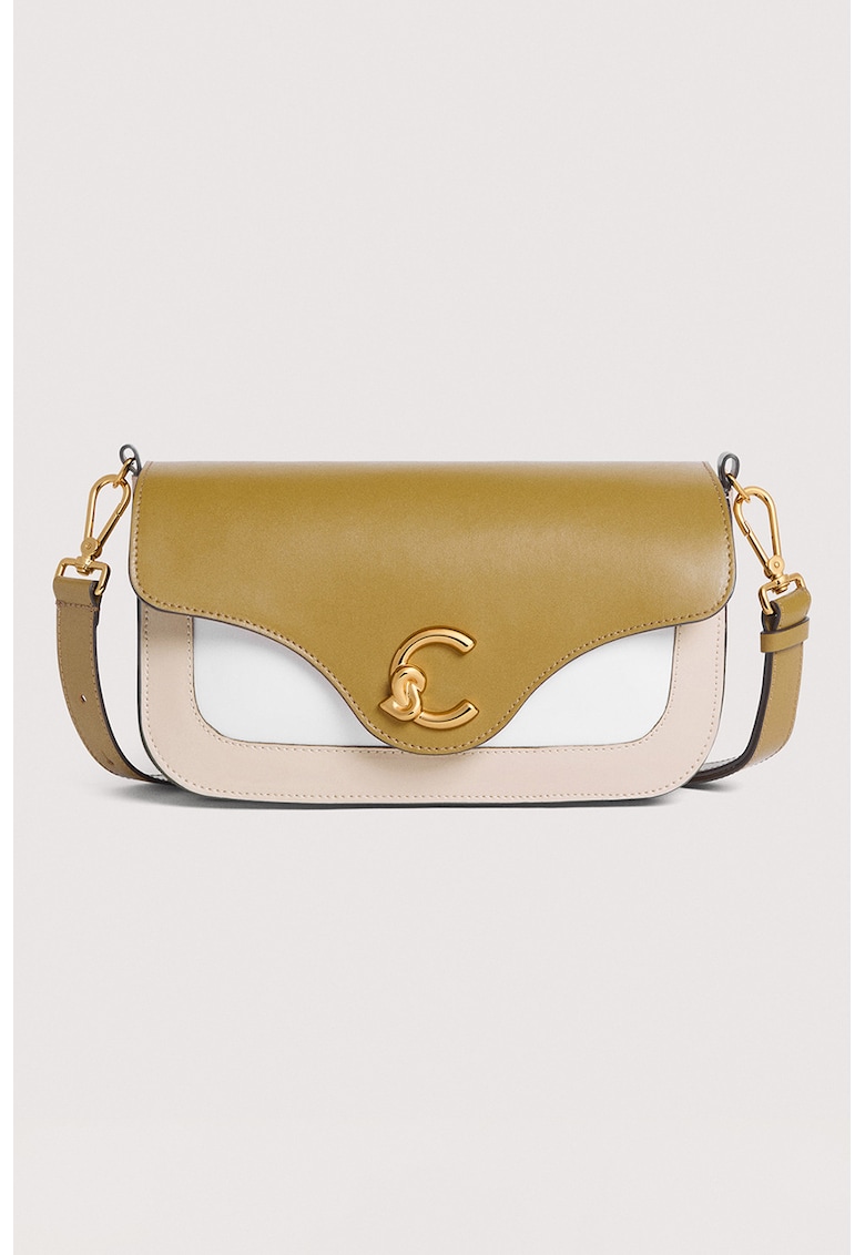 Geanta crossbody din piele C-Me - Alb/Verde masliniu/Maro nisip