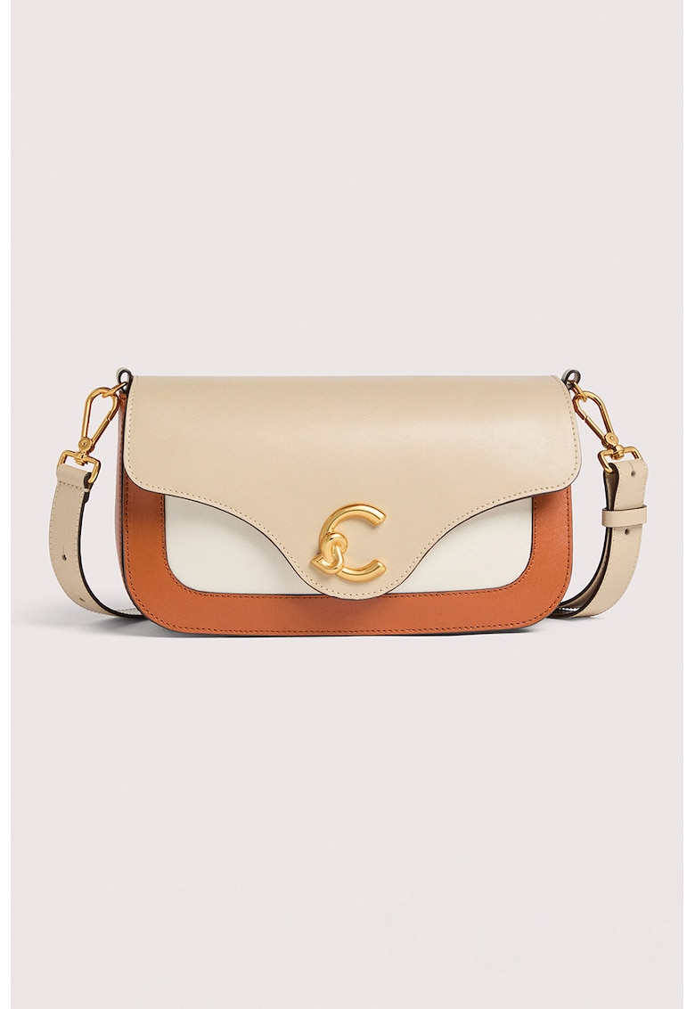 Geanta crossbody din piele C-Me - Caramel/Crem