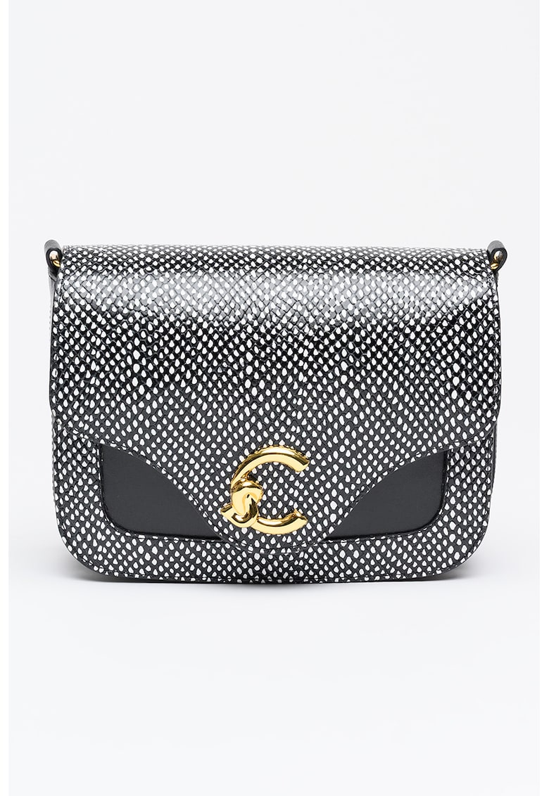 Geanta crossbody din piele cu imprimeu C-Me - Negru/Alb optic