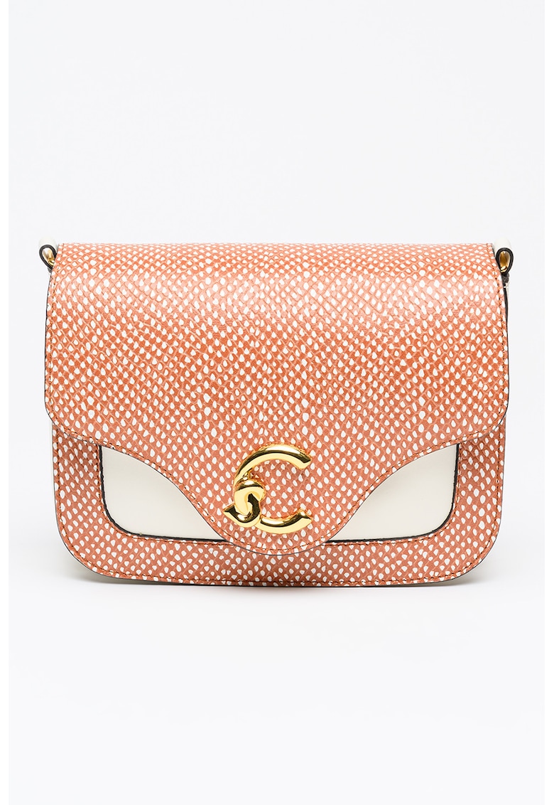 Geanta crossbody din piele cu imprimeu C-Me - Caramel/Alb murdar