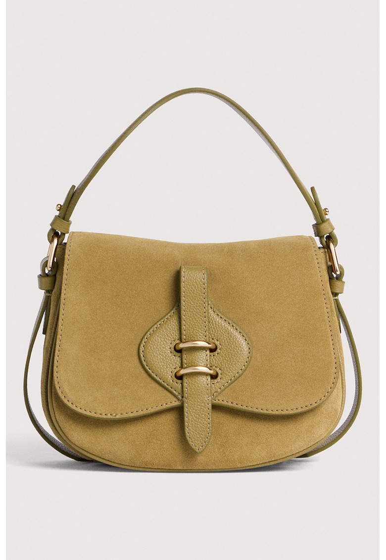 Geanta de piele cu maner si clapa - Verde masliniu