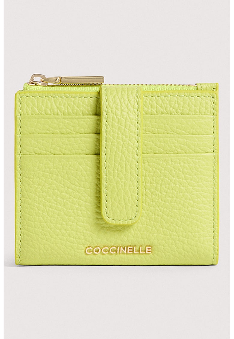Portcart din piele cu logo - Verde lime