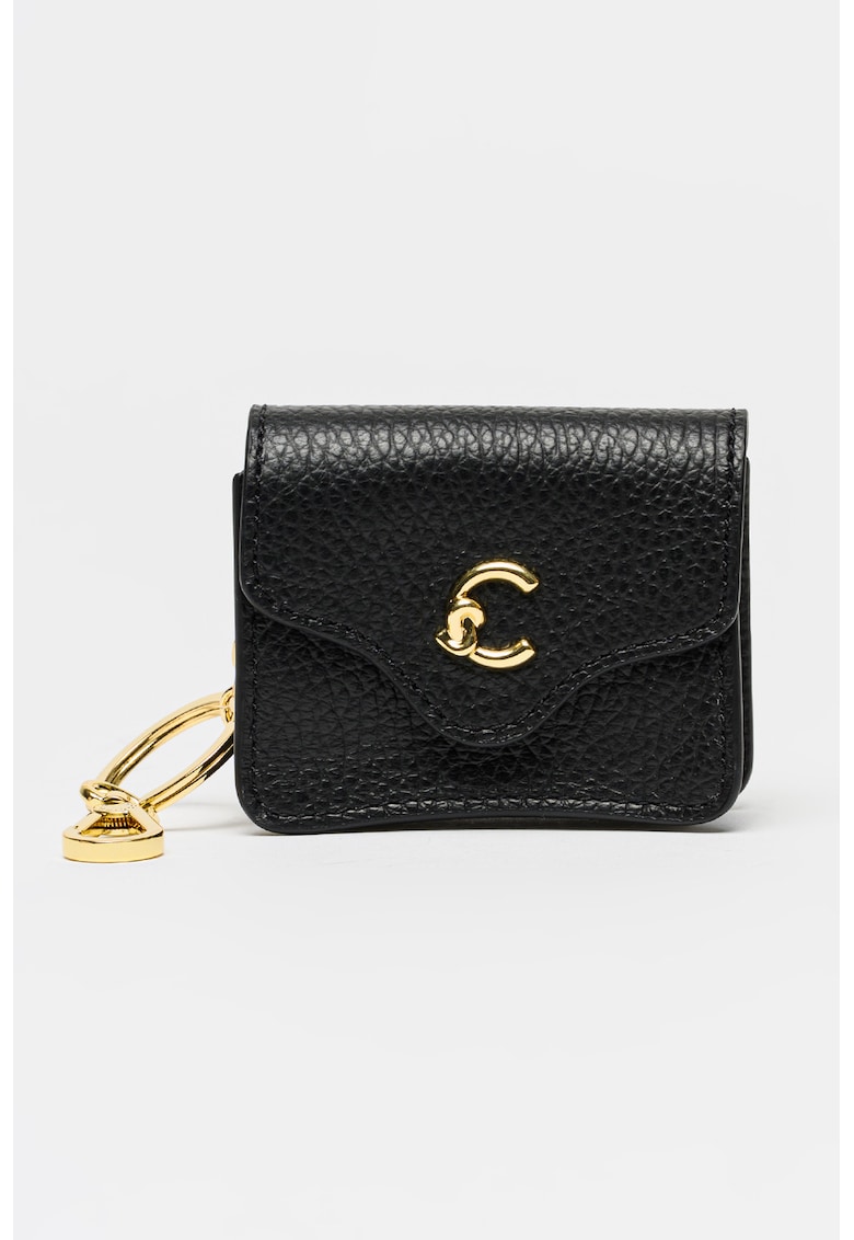 Breloc din piele cu etui cu clapa C-ME - Negru
