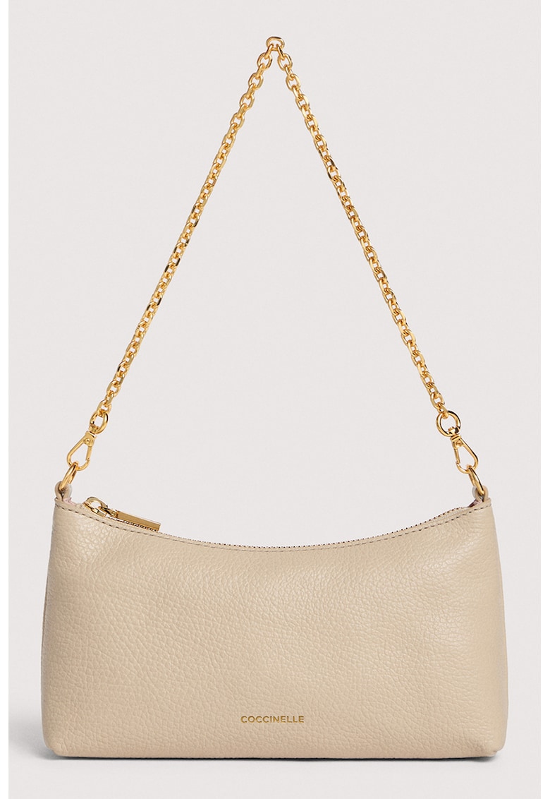 Geanta din piele cu bareta de umar Aura - Maro deschis