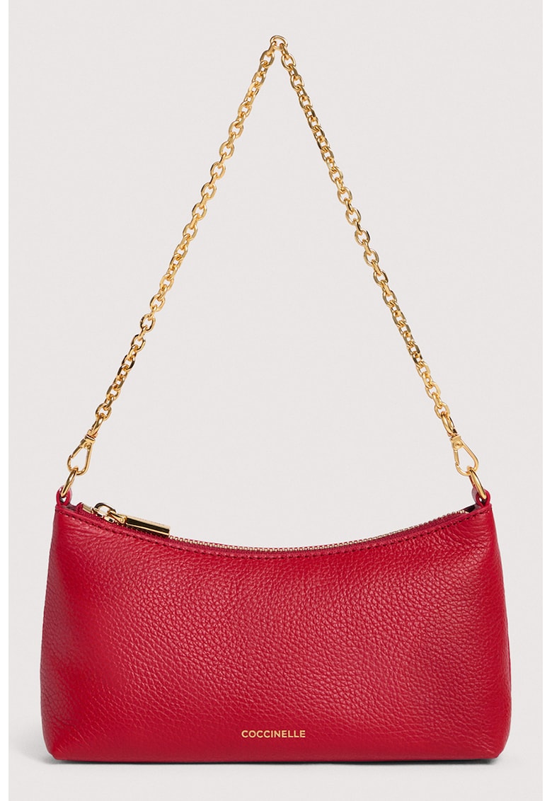 Geanta din piele cu bareta de umar Aura - Rosu vermillion