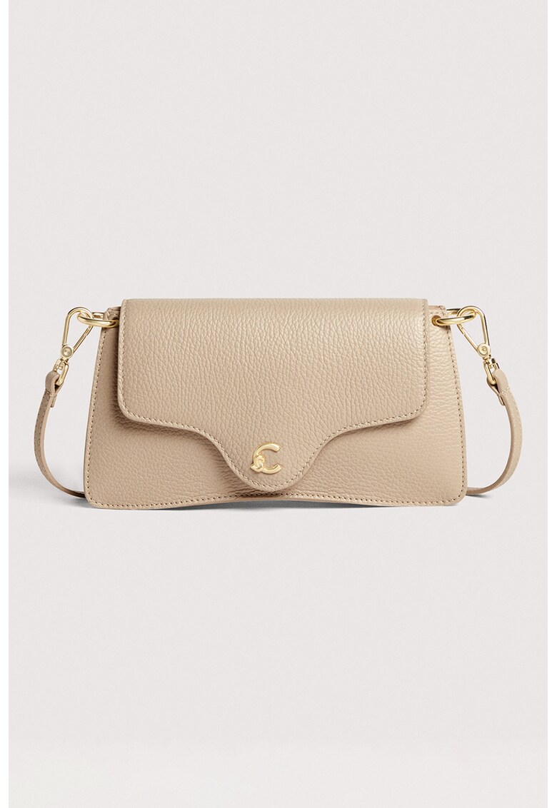 Geanta crossbody din piele cu clapa C-Me - Maro nisip