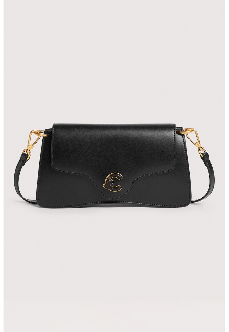 Geanta de piele cu clapa C-Em Calf & Marb - Negru