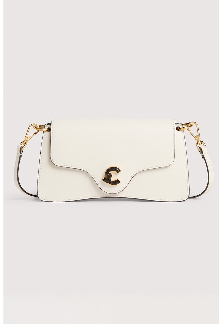 Geanta de piele cu clapa C-Em Calf & Marb - Alb fildes