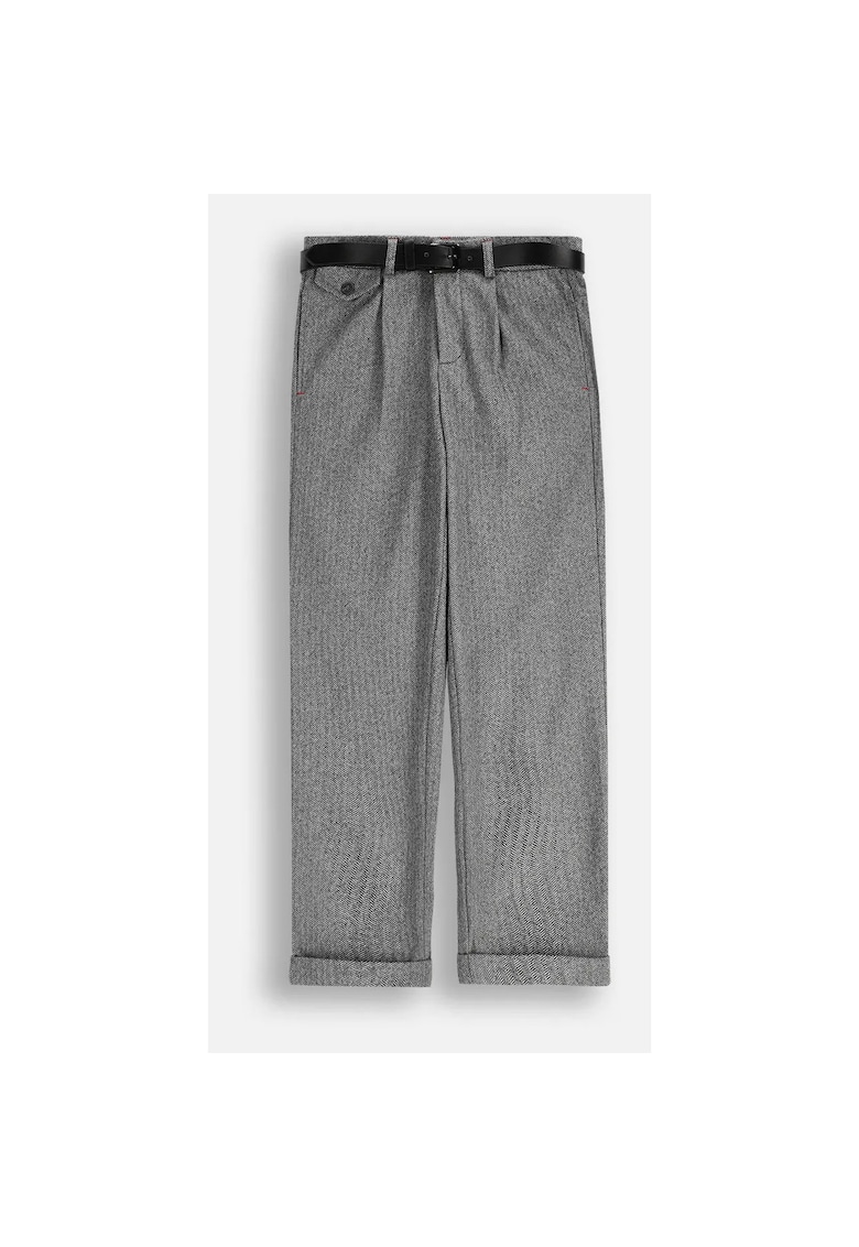 Pantaloni cu imprimeu herringbone si curea