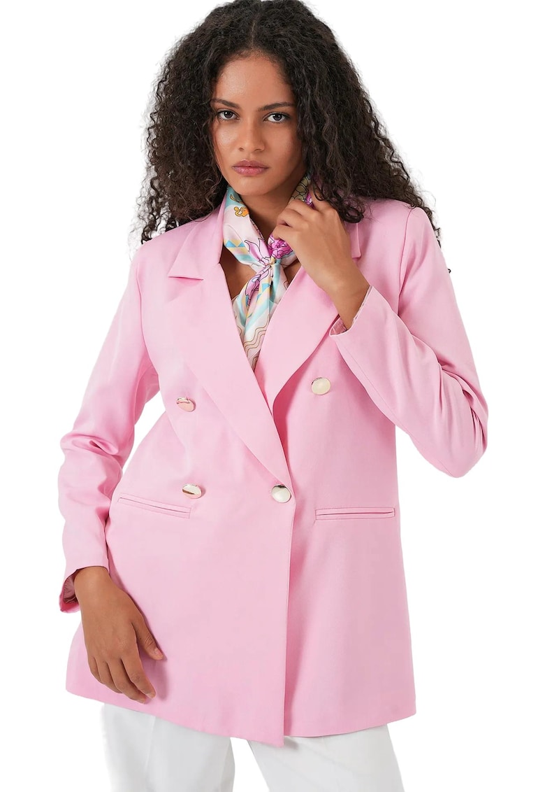 Sacou dama HiCCUP - blazer cu nasturi roz textil - Roz pudrat