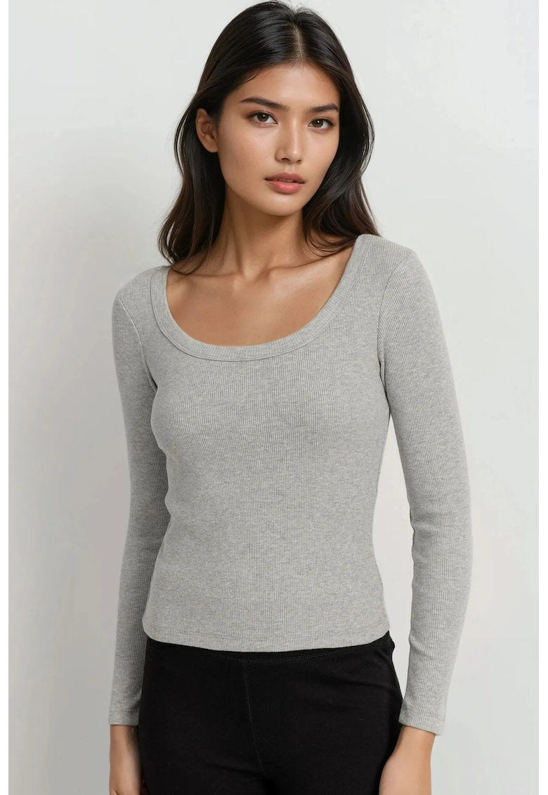 Bluza dama - tricou din amestec de bumbac - gri deschis - jerseu