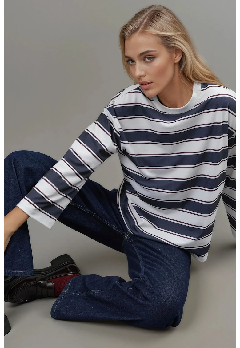 Bluza dama - dungi - albastru - jerseu