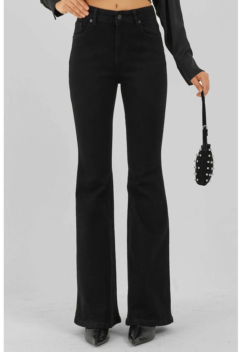 Blugi dama - evazati cu talie inalta - negru - denim
