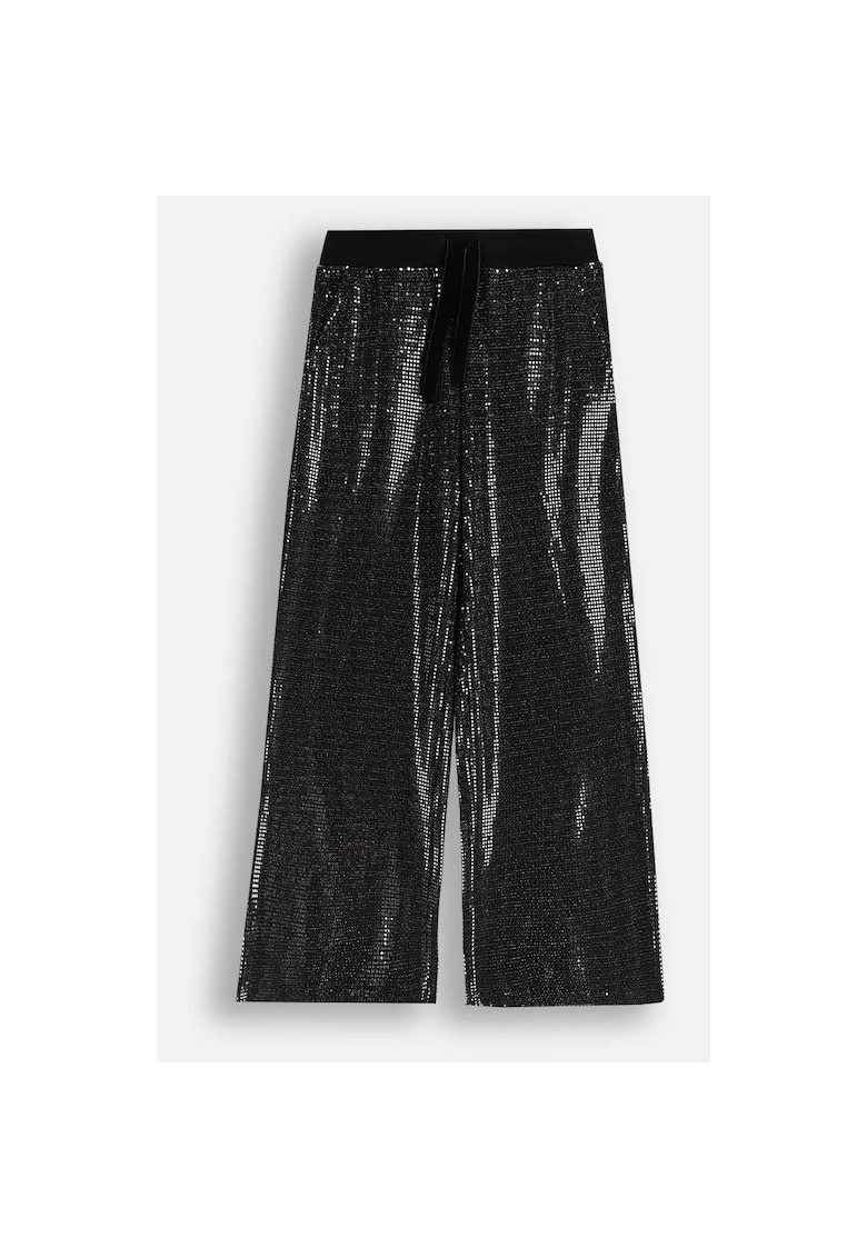 Pantaloni cu croiala ampla si aspect stralucitor