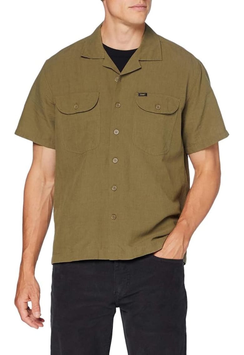 Camasa din amestec de in cu buzunare aplicate