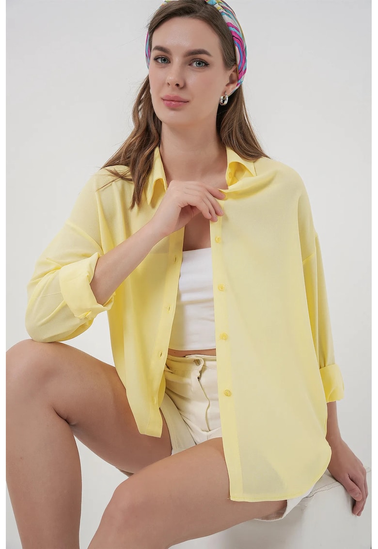 Camasa dama - simpla cu nasturi - galben chihlimbar - textil - Galben chihlimbar -