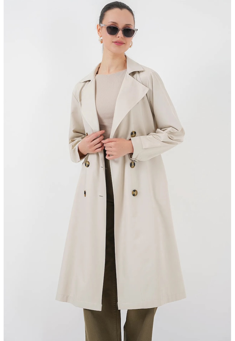 Palton dama HiCCUP - BDART - lung - doua randuri de nasturi - bej natural - textil
