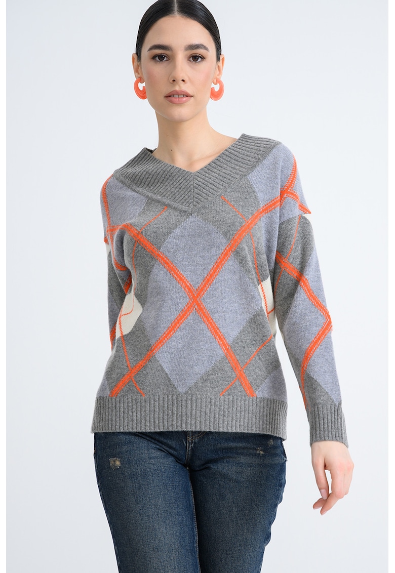 Pulover din amestec de lana cu decolteu in V