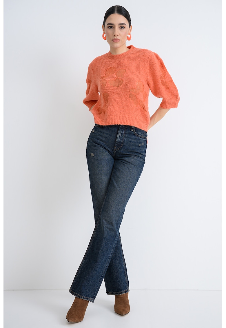 Pulover din amestec de lana cu maneci 3/4