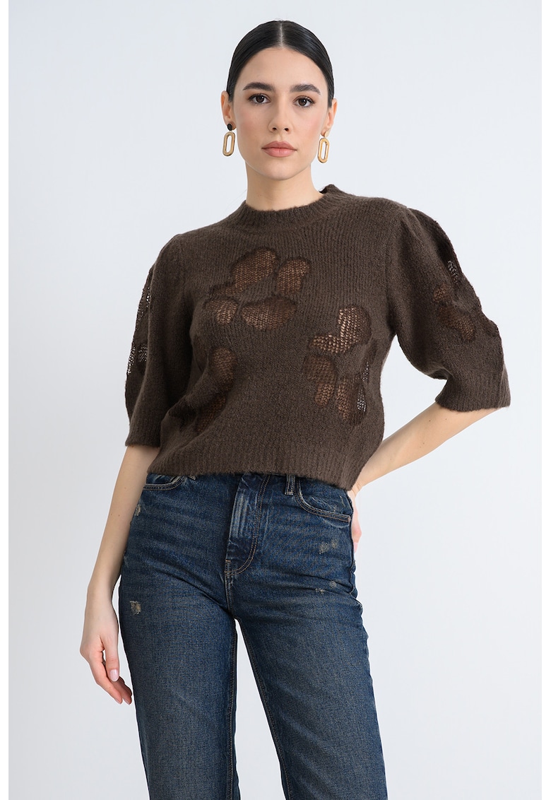 Pulover din amestec de lana cu maneci 3/4