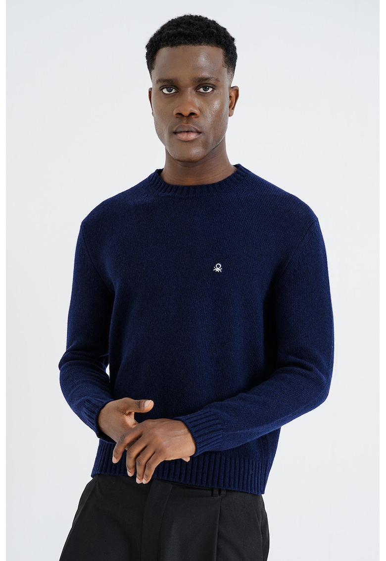 Pulover din amestec de lana cu decolteu la baza gatului