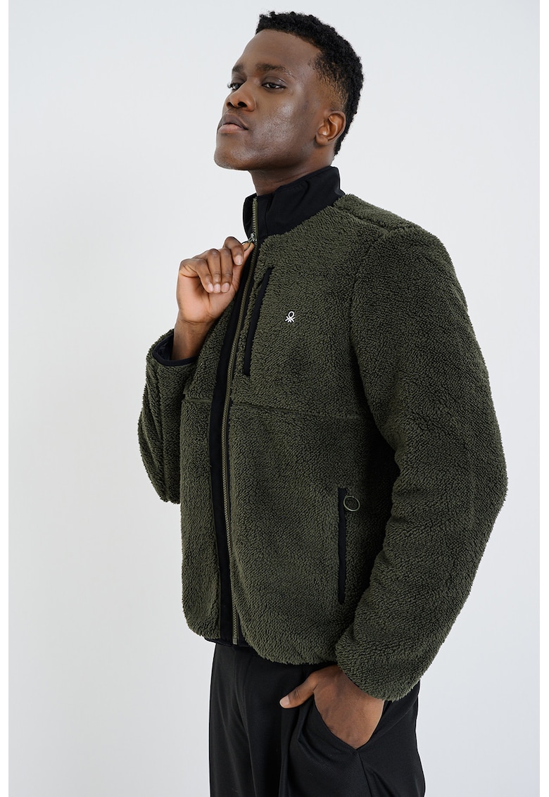 Jacheta din material teddy cu guler mediu