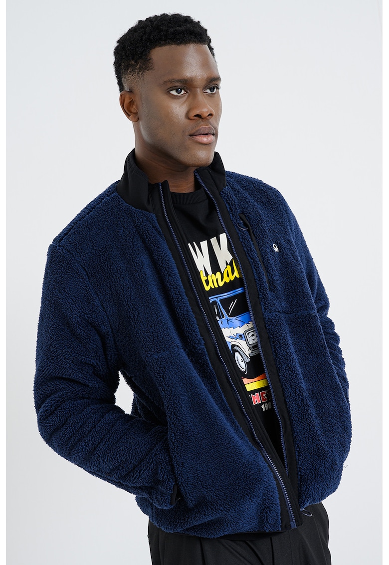 Jacheta din material teddy cu guler mediu