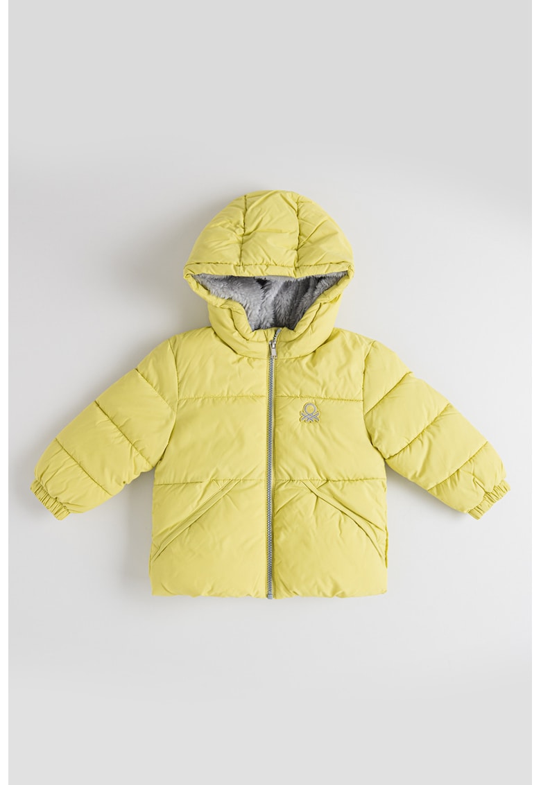 Geaca cu gluga si captuseala de blana sintetica - Verde lime