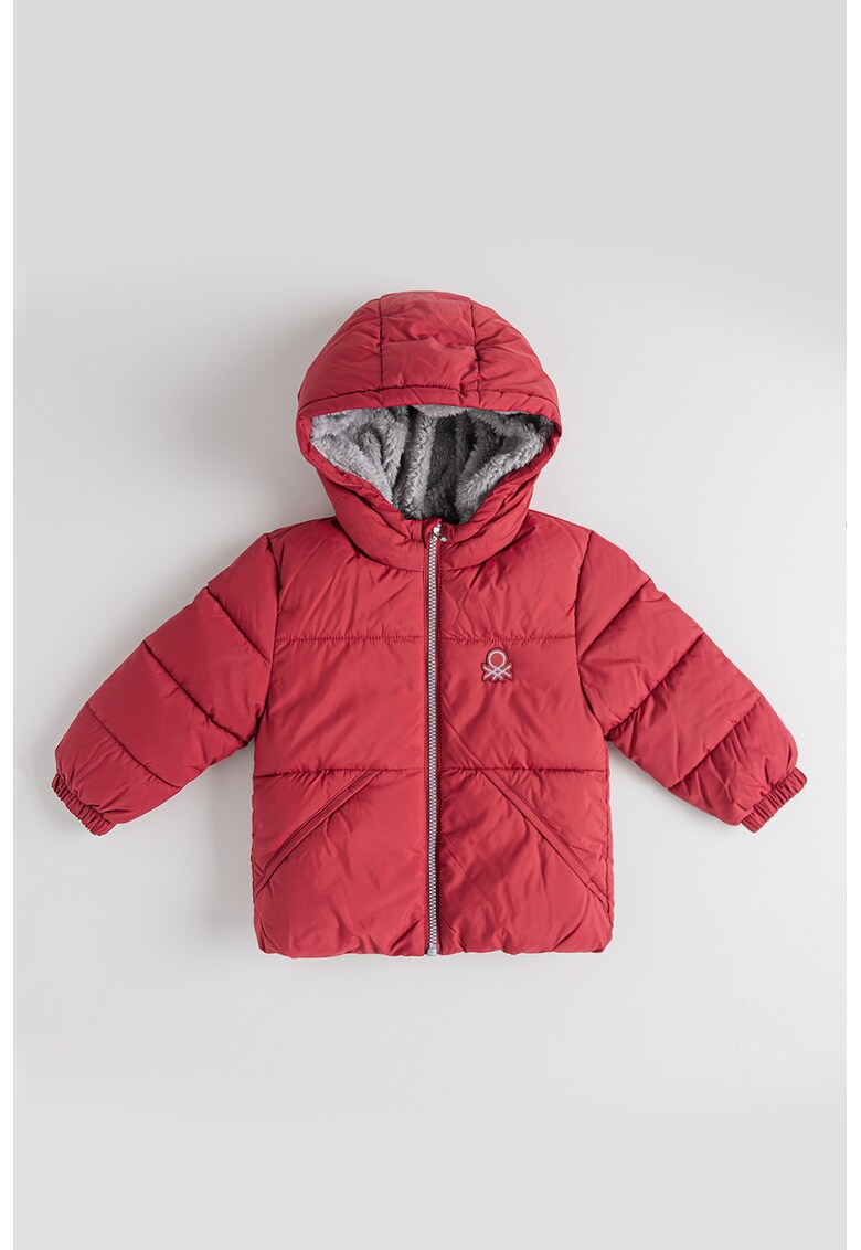 Geaca cu gluga si captuseala de blana sintetica - Rosu