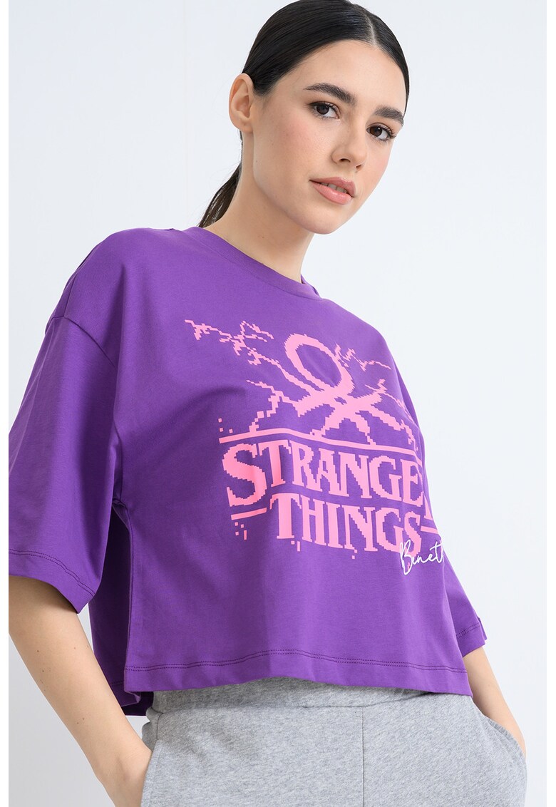 Tricou lejer de bumbac cu imprimeu text - Ametist