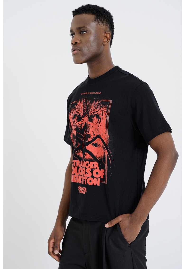 Tricou lejer cu imprimeu text frontal