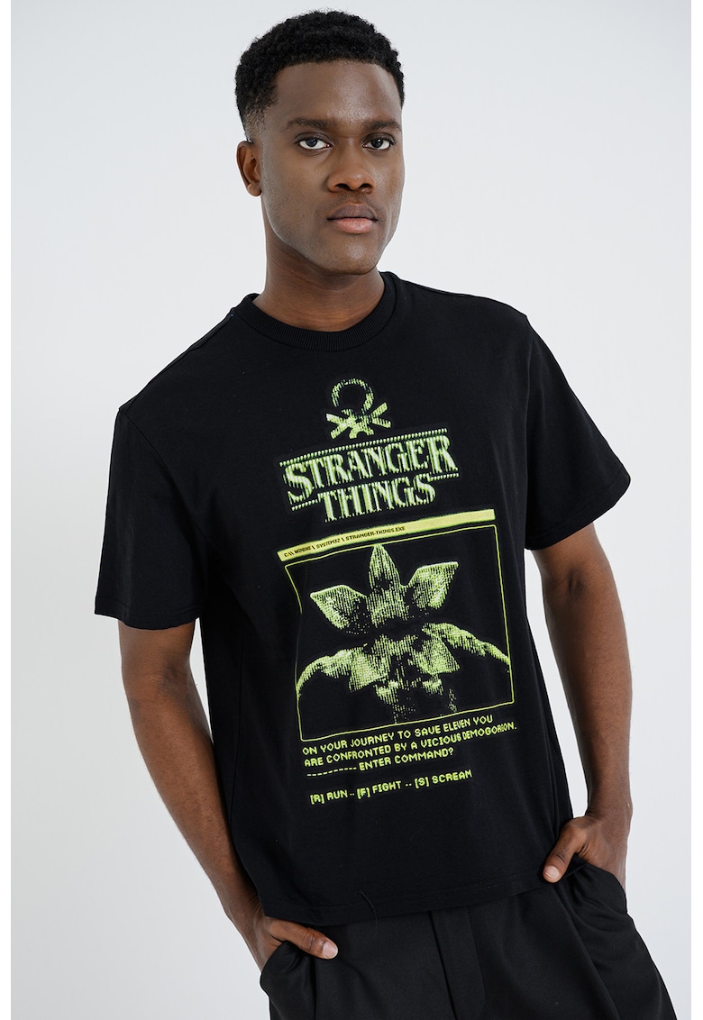 Tricou lejer cu imprimeu text frontal