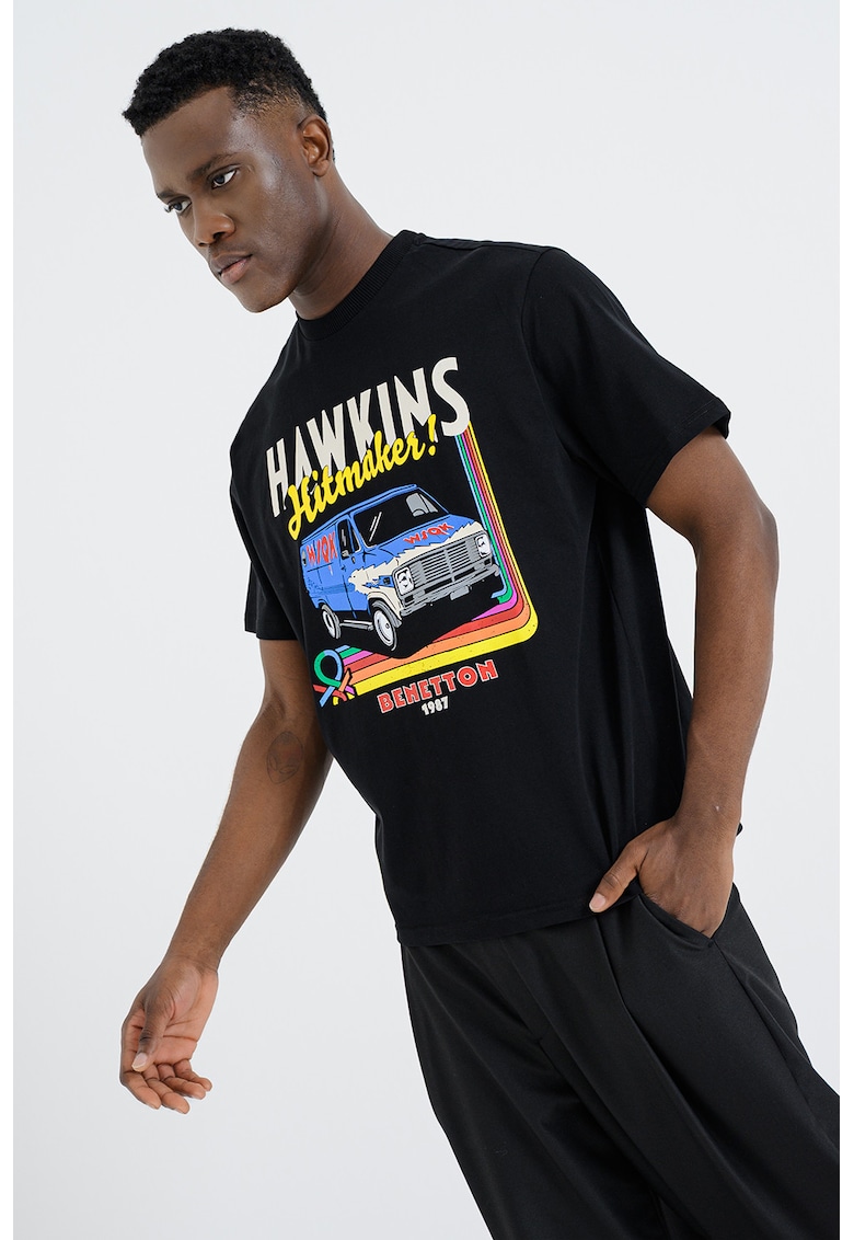 Tricou lejer cu imprimeu text frontal